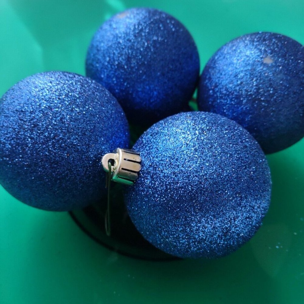 Blue Glitter Shatterproof Christmas Ornaments A Set of Four - 3" Dimameter